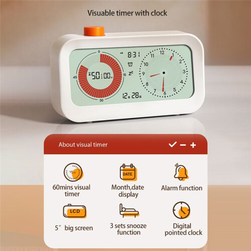 Digital Productivity Visual Clock Digital Visual Count /Down Function Alarm Calendar Display Clock Sound Reminder Kids 1