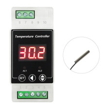 LED Rail Thermostat DC8-24V 2-Way Relay Din Rail Mounted Controller Heating and Cooling Temperature Alarm Controller C