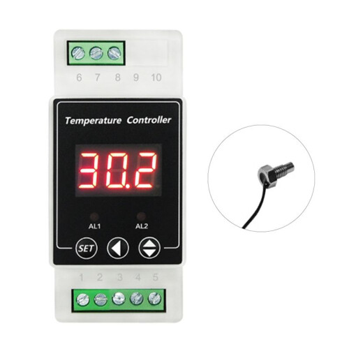 LED Rail Thermostat AC220V 2-Way Relay Din Rail Mounted Controller Heating and Cooling Temperature Alarm Controller B