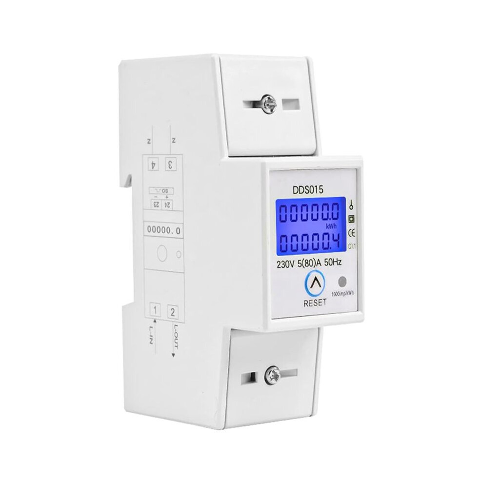 Digital Single Phase Meter 5-80A 230V 50Hz Meter Dds015 35Mm Din Rail Mount With Clear Display Backlight 6032125170355