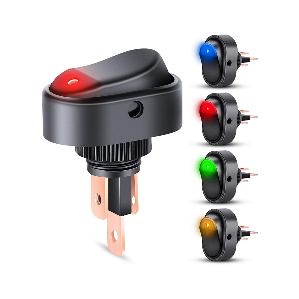 5Pcs Led Lighted Rocker 12V Illuminated Off Toggle 30A 3Pin Spst Oval Shaped 12Mm Hole Silver 4712507352655