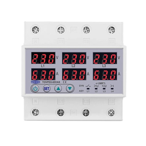TOMZN Din Rail 63A over Under Voltage Current Limit Protection Relay Protector SYN ASYNC Synchronous Asynchronous