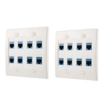 2 Peças Ethernet Wall Plate 8 Port - Double Gang Cat6 RJ45 Jack Network Cable Faceplate Female To Female