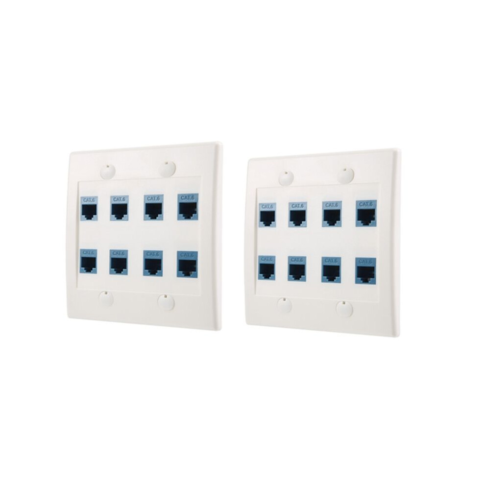 2Pcs Ethernet Wall Plate 8 Port - Double Gang Cat6 Rj45 Jack Network Cable Faceplate Female To Female 4713464876055