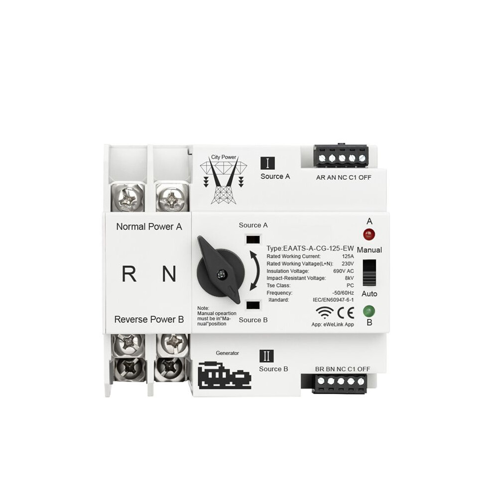 Ats Ewelink Wifi Dual Power Automatic Transfer Electrical Selector Uninterrupted Power Supply 125A 2P 4713286526534