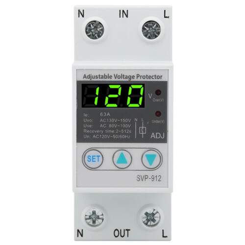 SVP912 40A 120V AC Adjustable Self Recovery Under Voltage Current Protector Voltage Automatic Reset Protection 1