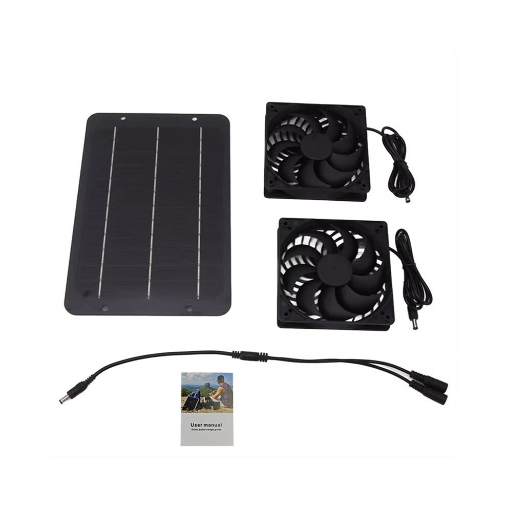 10W Solar Powered Dual Fan 12V Efficient Saving Solar Panel Fan Kit With Connecting For Greenhouse Pet Home 4711592955215