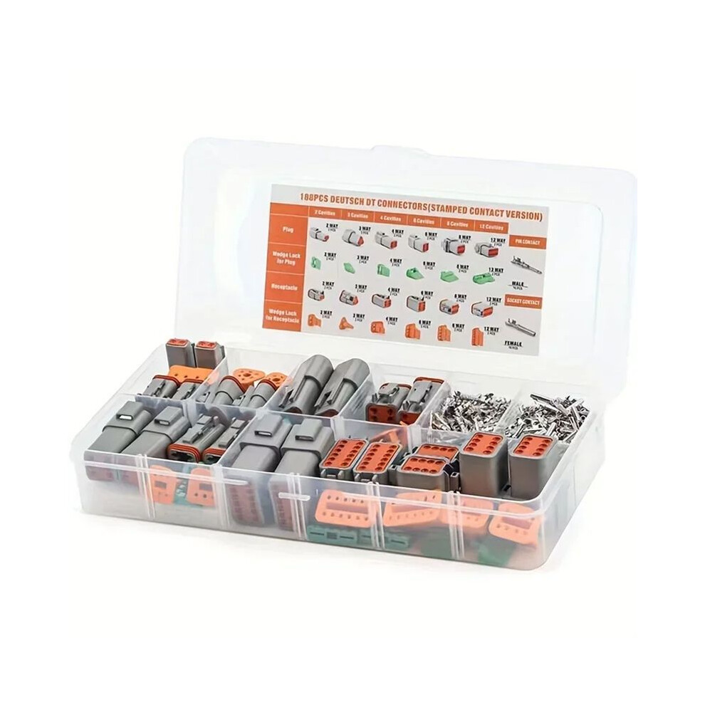 188Pcs Deutsch Dt Series Connector Assortment, Size 16 Stamped Contacts, Waterproof Automotive Electrical Connectors 4712522159482
