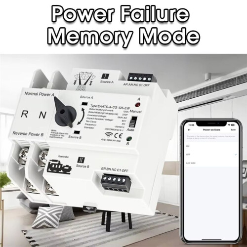 ATS EWeLink WiFi  Dual Power Automatic Transfer Electrical Selector  Uninterrupted Power Supply 125A 2P