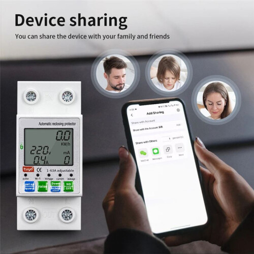 Tuya 63A 2p WIFI  Meter, over/Under Voltage Leakage Current Protector ,  Power Circuit Relay  KWh 1