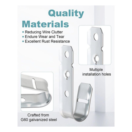 50 Pcs Cable Support J-Hook, 3/4 Inch Cable Hooks for Hanging, Wall Mount Galvanized J Hooks