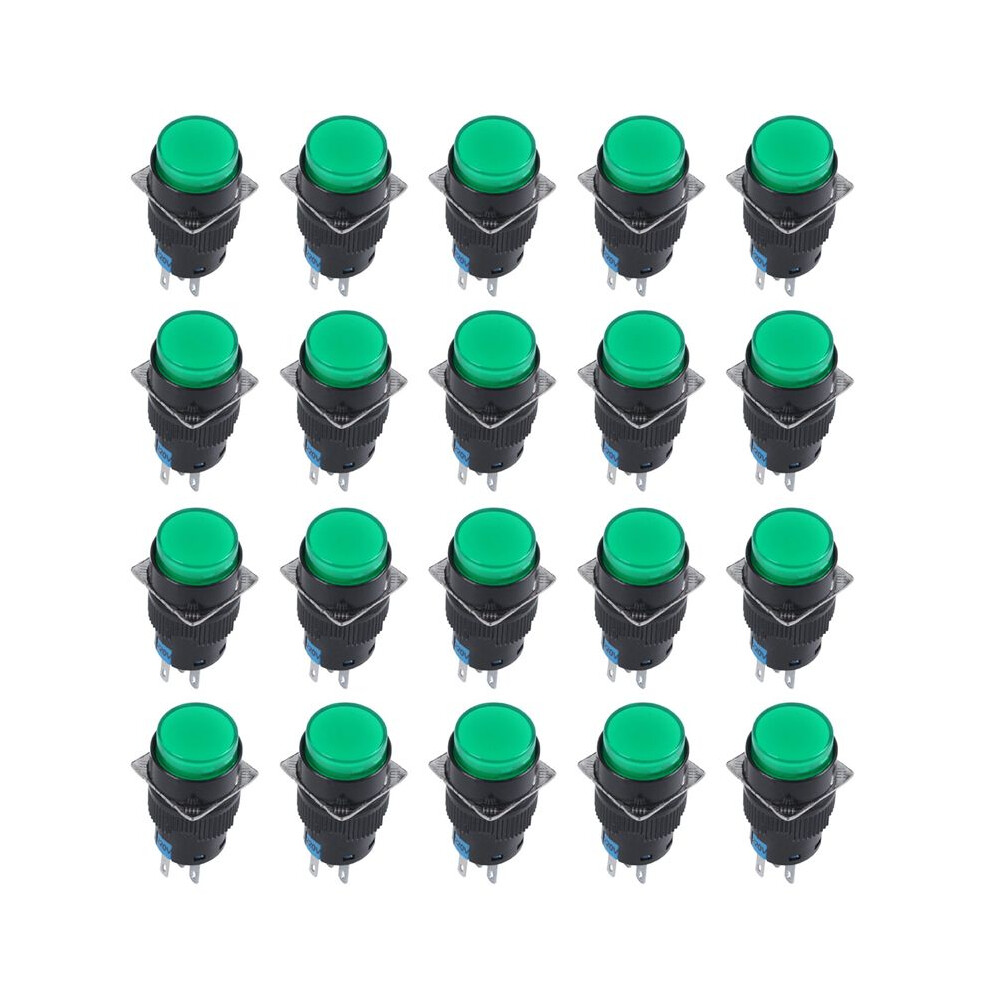 20X Ac 250V 5A Spdt 1No 1Nc 5 Pins Latching Push Button W 220V Led Lamp Green 6033970391438