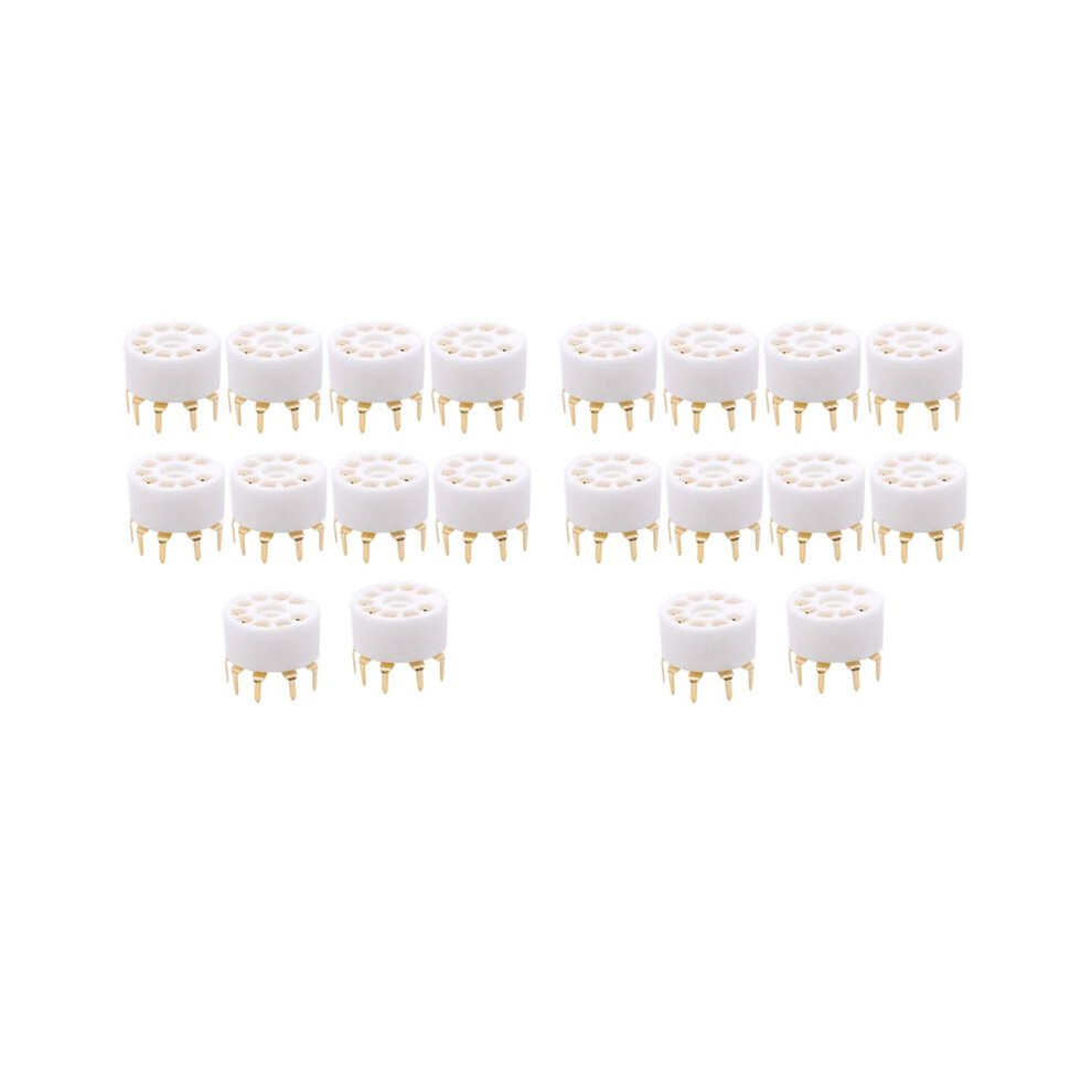20Pcs Ceramic 9Pin B9a Pcb Mount Tube Socket For 12Ax7 12At7 12Au7 6Dj8 Ecc82 5670 6922 Hifi Audio Vintage Amp Gold 4712491682288