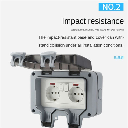2X Outdoor Socket Waterproof Socket with  Indicator Light, Wall Socket Wet Room Surface-Mounted Protective Contact 2