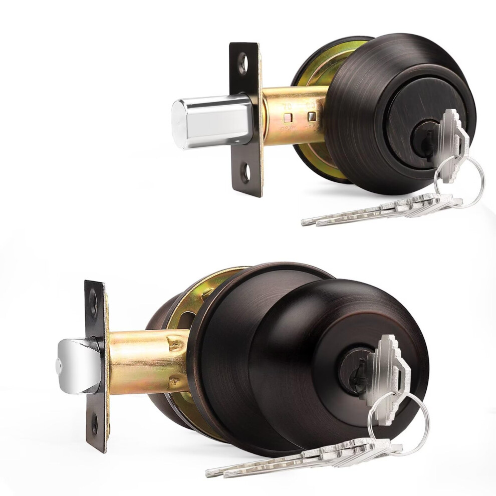 Oil Rubbed Bronze Door Knob And Deadbolt Set, Keyed Alike, Double Cylinder Security For Front Door 9174973023722