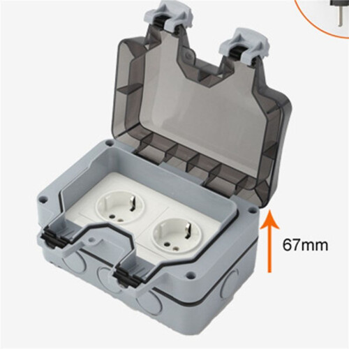 2X Outdoor Socket Waterproof Socket with  Indicator Light, Wall Socket Wet Room Surface-Mounted Protective Contact 1