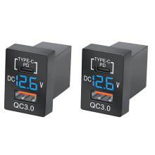 2X Novo Carregador QC3.0 USB Carregador de Carro Soquete PD Tipo-C Carregador com LED Azul Digital Voltímetro para Novo Quick Charge
