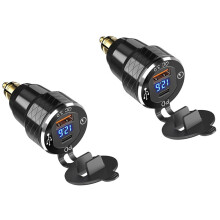 2X Chargeur Rapide USB PD 3.0 Type C Din Vers USB et Prise de Courant QC 3.0 18W avec Voltmètre pour Moto 12V-24V