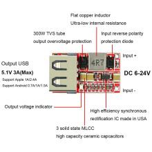 10Pcs - Buck Converter Car USB Charger Module 6-24V 12V 24V to 5V 3A Step Down Voltage Regulator Power Supply Module