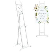 Metal Display Easel Stand, White Adjustable Height Tall Metal Easel for Posters, Signs and Artwork