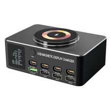140W 8 Port USB Charger with 15W Magnetic Wireless Charging PD 100W QC 3.0 Charging Station for Laptop Phone EU Plug