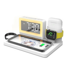 Multifunctional 5-in-1 Wireless Charger 15W Wireless Charging Supports Alarm Clock and Seven-Color Night Light EU Plug