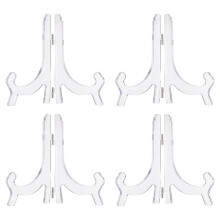 Set of 4 Clear Acrylic Easel Display Stands, Folding Plate Holders with Stable Triangular Base