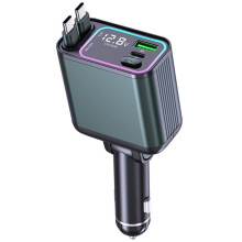 Caricabatteria da Auto 90 W 4 In 1 Caricabatteria da Auto per Telefono A Ricarica Rapida con Cavo Retrattile Adattatore per Caricabatteria da Auto con