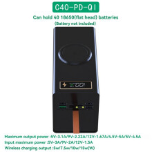 DIY Power Case Box 40x18650 Batterijpakket met LED-Verlichting en Geavanceerde Oplaadprotocollen Afneembare Batterijbehuizing C