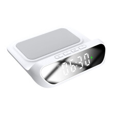 Carregador Multifuncional, Relógio de Mesa, Carregador Sem Fio para Celular, Relógio Digital 2 em 1, Carregador Sem Fio BRANCO