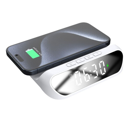Multi-Functional Charger,Desktop Clock Mobile Phone Wireless Charger,Digital Display 2-in-1 Clock Wireless Charger WHITE 2