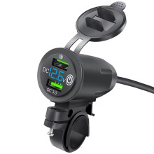 Rider Handlebar Rack Car Charger Dual USB Car Charger Socket Fast Charge QC3.0 Motorcycle Charger with Voltage Display B