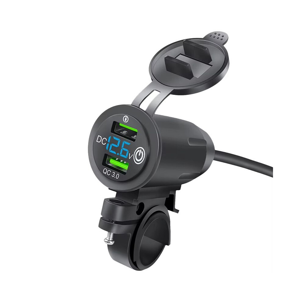 Rider Handlebar Rack Car Charger Dual Usb Car Charger Socket Fast Charge Qc3.0 Motorcycle Charger With Voltage Display B 4711498997265