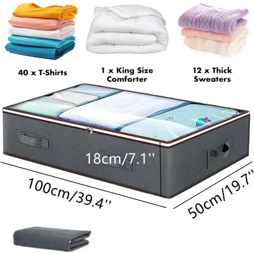 2 Pack Under Bed Storage Containers 90L Extra Large with Clear Window and Handles for Clothes Bedding 1