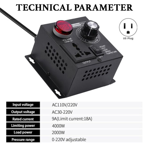 AC Motor Speed Controller, Variable Speed Controller FläKthastighetsregulator, 120V SCR SpäNningsregulator US-Kontakt 2