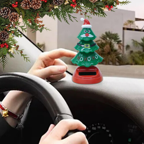 Solar Dancing Christmas Tree for Car Dashboard, Warm Brown Solar Powered Bobblehead Décor 1