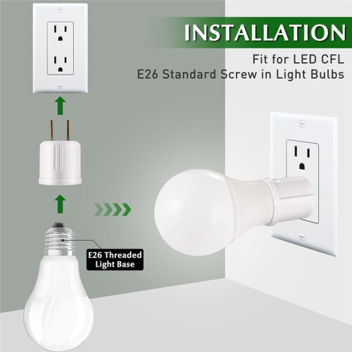Outlet to Socket Adapter,Convert Outlet to Light Bulb Socket, Polarized 2-Prong Outlet to E26 Screw Base 4Pack US PLUG 2