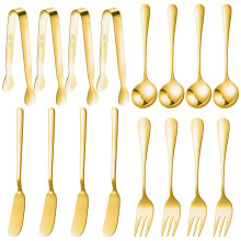 Cheese Board Accessories 16Piece Gold and Stainless Steel Knife Set for Charcuterie and Butter