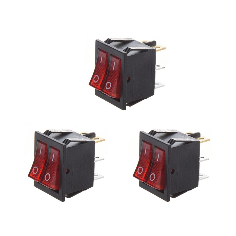 3X Illuminated 6 Pin Dual Spst /Off Boat Rocker Ac 15A/250V 20A/125V Red/Light 4711823446345