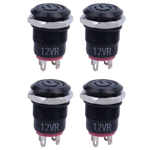 4X 12V 2A 9.5mm LED Metal Cap Power Momentary Push Button  Car DIY Modified, Red