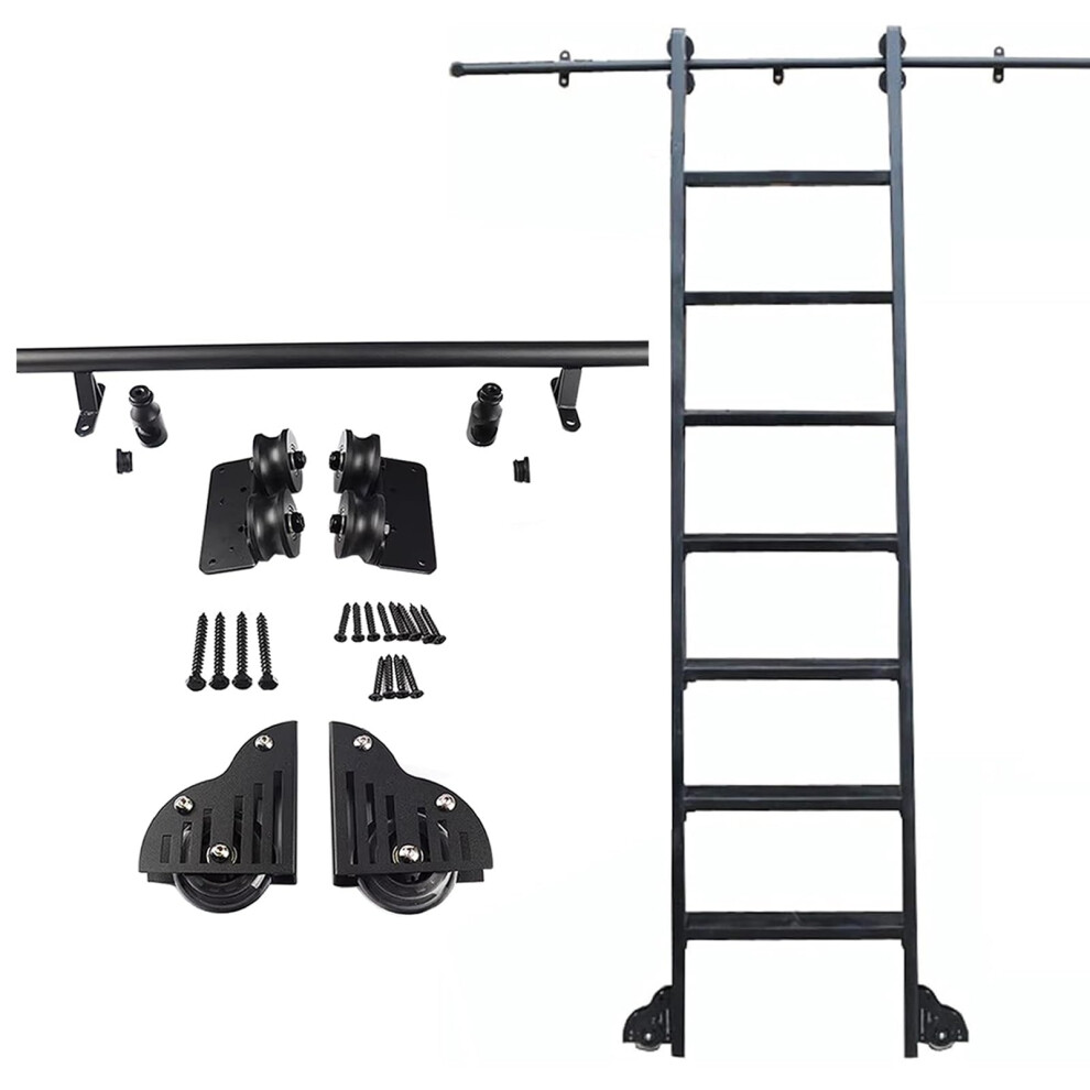 24Ft Rolling Library Ladder Hardware Kit With Floor Wheels, Black Carbon Steel Sliding Track System For Loft And Home 9174973025344