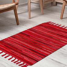 Boho Handwoven Cotton Area Rug 20x32 Red Multicolor Reversible Farmhouse Accent for Living Room Bedroom Entryway