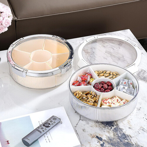 Snack Storage Box with MultiCompartment Layout and DustProof Clear Lid for Candy and Nut Serving 1