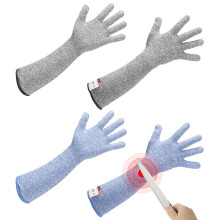 Cut Resistant Sleeves with Gloves, 19 Inch HPPE Arm Protection for Welding Gardening, Blue Gray Pair