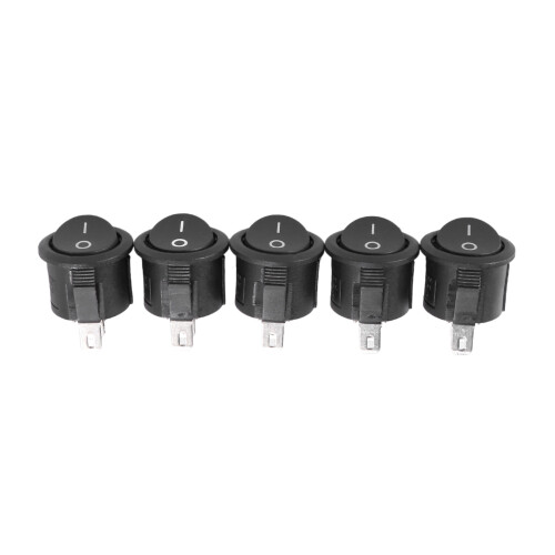 5 Pcs SPST Black Button /Off Round Rocker  AC 6A/125V 3A/250V