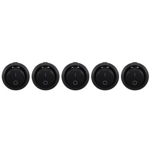 5Pcs SPST Black Button /Off Round Rocker  AC 6A/250V 10A/125V