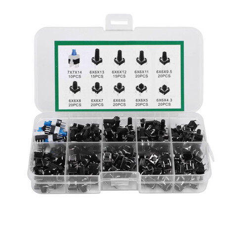 180 Pcs 10 Values Tactile Push Button   Momentary Tact Assorted Kits