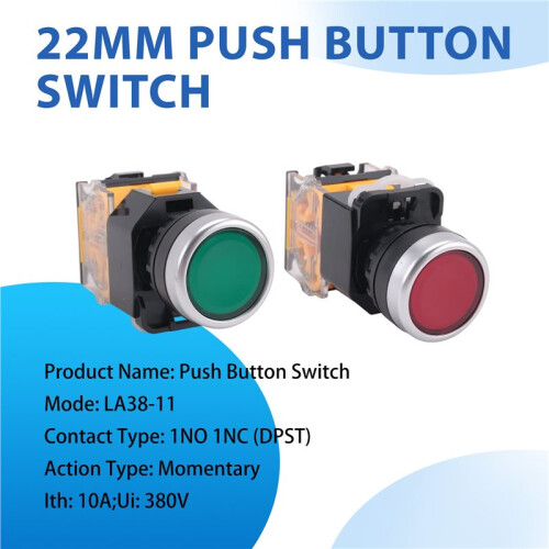 2pcs 22mm Mount 10A 380V DPST Red Green Momentary Push Button 2