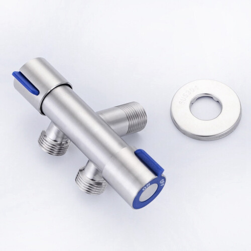 G1/2 x 1/2 304 Stainless Steel One Into Two Three-Way Angle Valve, Double Handle Double Control Single Cold Multi-Function Faucet 1