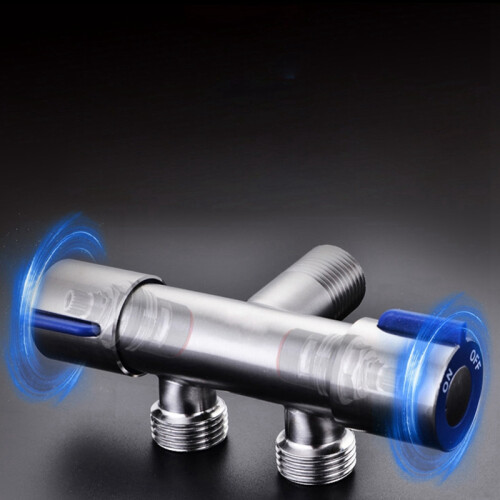 G1/2 x 1/2 304 Stainless Steel One Into Two Three-Way Angle Valve, Double Handle Double Control Single Cold Multi-Function Faucet